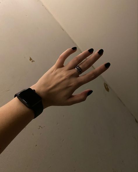 Rings Black Aesthetic, Black Nails And Rings Aesthetic, Dark Nail Polish Aesthetic, Guys With Black Nail Polish, Thumb Rings Aesthetic, Black Painted Nails Aesthetic, Men With Black Nails, Man Painted Nails, Chipped Black Nails Aesthetic