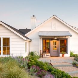 Silverado American Farmhouse Exterior, Awning Design, Exterior Farmhouse, Metal Awning, Drought Tolerant Landscape, American Farmhouse, Farmhouse Landscaping, Small Farmhouse, Farmhouse Front