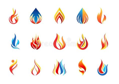 Photo about fire flame logo and set of modern flames collection logotype symbol icon design vector. Illustration of emblem, blaze, curve - 58639630 Fire Icon Logo, Fire Logo Design Ideas, Flames Nails, Water Element Symbol, Oil Company Logos, Plumbing Logo Design, Plumbing Logo, Oil Logo, Video Logo