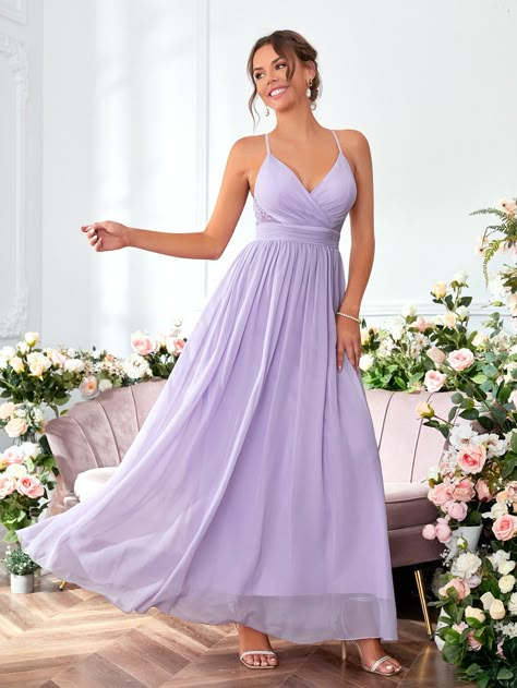 Lilac Purple  Collar Sleeveless Chiffon Plain A Line Embellished Non-Stretch  Weddings & Events Vestidos Color Pastel, Lilac Prom Dresses, Lilac Bridesmaid, Lavender Bridesmaid, Lilac Bridesmaid Dresses, Lovely Partner, Maid Of Honour Dresses, Elegant Bridesmaid Dresses, Purple Bridesmaid Dresses