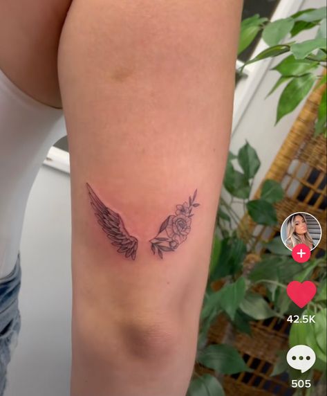 Angel And Flower Tattoo, Womens Rib Tattoos Side Tat, Flower Wings Tattoo, Angle Wing Tattoos, Flower Bouquet Tattoo, November Birth Flower, October Flowers, Bouquet Tattoo, Narcissus Flower