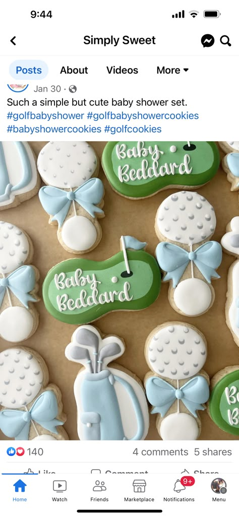 Golf Baby Shower Cake, Golf Gender Reveal Cookies, Golf Baby Shower Cookies, Golf Baby Shower Theme, Baby Shower Golf Theme, Golf Themed Baby Shower Ideas, Golf Gender Reveal Party, Golf Themed Gender Reveal, Golf Baby Shower Ideas