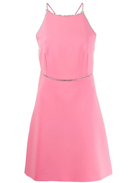 Miu Miu Crystal Trim Mini Dress - Farfetch Cocktail Party Dresses, Stage Outfit, Crystal Trim, Trim Dress, Pink Mini Dresses, Cocktail Dress Party, Selena Gomez, Party Dresses, World Of Fashion