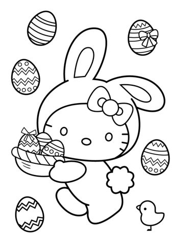 Hello Kitty Easter, Easter Coloring Pages Printable, Free Easter Coloring Pages, Easter Bunny Pictures, Bunny Coloring, Easter Bunny Colouring, Easter Drawings, Easter Egg Coloring Pages, Hello Kitty Colouring Pages