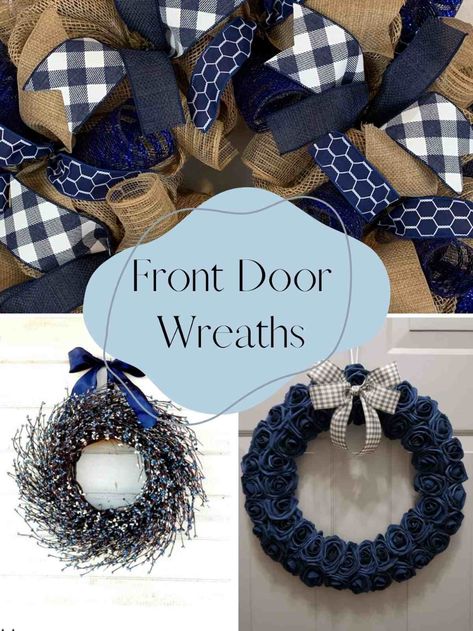 53+ Blue Wreath Ideas to Hang Today - PinkPopDesign Blue Wreath Ideas, Blue Wreaths For Front Door, Back The Blue Wreath, Christmas Wreaths 2022 With Blue, Blue Bedroom Wreath, Blue Hydrangea Wreath Front Doors, Blue Wreaths, Blue Front Door Wreaths & Garlands, Making Mesh Wreaths