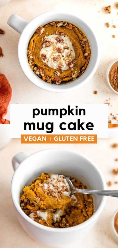 Ayurvedic Snacks, Purely Kaylie, Single Serving Desserts, Pumpkin Mug Cake Recipe, Mug Cake Vegan, Desserts For Fall, Pumpkin Mug Cake, Apartment Meals, Vegan Mug Cakes