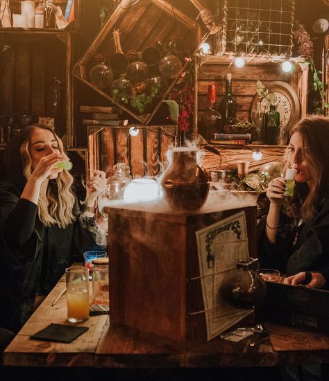 Magic Cafe Aesthetic, Witchy Bar Aesthetic, Witch Restaurant, Magic Shop Aesthetic, Bar Foods Pub, Witchy Bar, Key Harry Potter, Magical Cafe, Witch Cafe