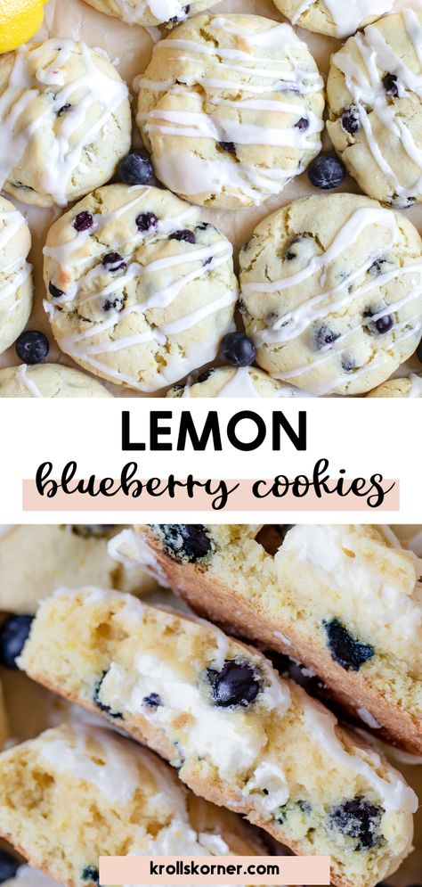 cookies on parchment paper made with blueberries Krolls Korner Cookies, Krolls Cookies Recipe, Lemon Blueberry Cheesecake Cookies, Blueberry Cheesecake Cookies, Cookies Recipe Video, Blueberry Cookies Recipes, Lemon Blueberry Cookies, Lemon Cookies Easy, Chip Recipes