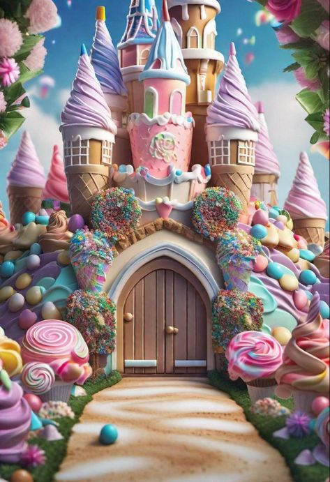 Candy Castle, Ice Cream Design, Candy House, Candy Art, Christmas Gingerbread House, Iphone Background Images, Fantasy House, Colorful Candy, Christmas Door Decorations