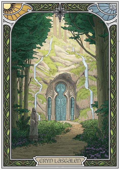 ArtStation - The Woodland Realm - Elvendom On Earth Lord Of The Rings Elves Art, Lotr Rivendell Art, Magical Doorway, The Hobbit Map, Lotr Nursery, Tolkien Elvish, Tolkien Collection, Lord Of The Rings Landscape Art, Lord Of The Rings Book Illustrations