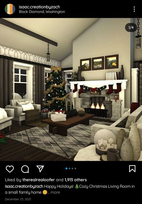 Winter Builds Bloxburg, Bloxburg House Ideas Interior Christmas, Roblox Bloxburg Christmas House, Christmas Paintings Bloxburg, Christmas Bloxburg Color Schemes, Bloxburg Winter Interior, Bloxburg Winter House Ideas Interior, Bloxburg Cabin Living Room, Christmas Bloxburg Interior