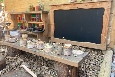 Recent playgrounds and playscapes from Natural Playscapes Kitchen Workbench, Writing Recipes, Natural Playscapes, Shelves Large, Forest Kitchen, Potion Making, Kitchen Theme, Early Years Foundation Stage, Farm School