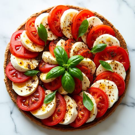 Caprese Salad (Italian) Ingredients:  2 large tomatoes (sliced) 1 ball fresh mozzarella (sliced) Fresh basil leaves 2 tbsp balsamic vinegar 2 tbsp olive oil Salt & pepper to taste Instructions:  Arrange tomato slices, mozzarella, and basil on a plate. Drizzle with balsamic vinegar and olive oil. Season with salt and pepper. Serve fresh. Tomato Balsamic, Balsamic Vinegar And Olive Oil, Balsamic Salad, Salad Italian, Nuts Recipes, Nut Recipes, Healthy Food Dishes, Basil Leaves, Quick Weeknight Dinners