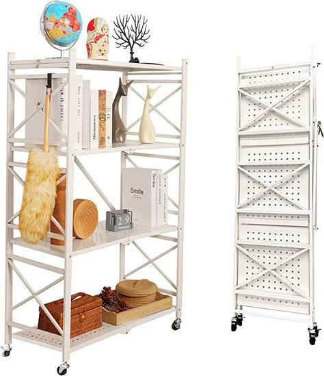 Folding Bookshelf, Foldable Shelf, Folding Shelf, Metal Shelving Units, Black Hook, Plastic Shelves, Metal Rack, White Shelves, Room Shelves