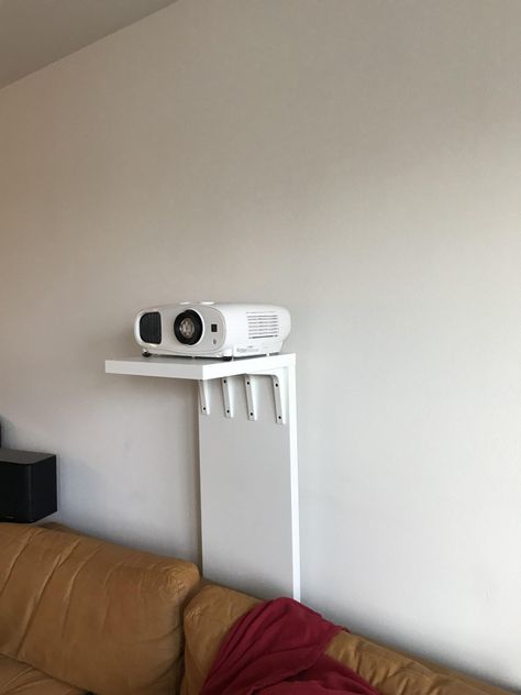 Projector In Small Living Room, Projector Stand Diy, Projector Tv Living Room, Small Room Projector, Living Room Projector Setup, Projector In Bedroom Setup, Bedroom Projector Setup, Mallory Grace, Projector Screen Living Room