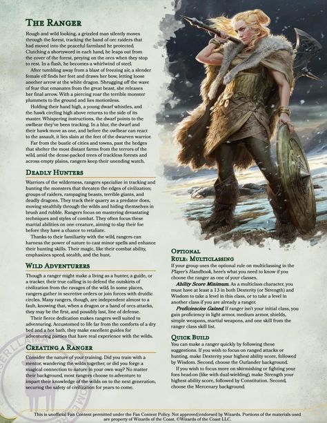 Dungeons And Dragons Ranger, Ranger Dnd, D D Classes, Dnd Classes, Dungeons And Dragons Classes, Dnd 5e Homebrew, One D, D&d Dungeons And Dragons, Dungeons And Dragons Homebrew