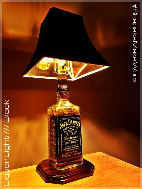 #ShapakaMakeWorx Liquor Light "Black" Lamps Out Of Liquor Bottles Diy, Empty Liquor Bottle Ideas, Lamps Made Out Of Liquor Bottles, Liquor Bottle Light Fixtures, Shop Workbench, Bottle Light Fixture, Liqour Bottles, Liquor Bottle Lights Glass, Diy Bottle Lamp