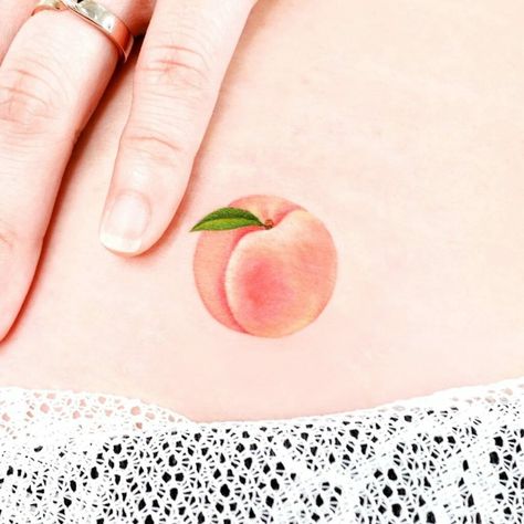 D Peach Tattoo: Peach Tattoo Design, Peach Tattoo, Fruit Tattoo, Sweet As A Peach, Colors Hair, Delicate Tattoo, Peach Juice, Peach Fruit, Blossom Tattoo