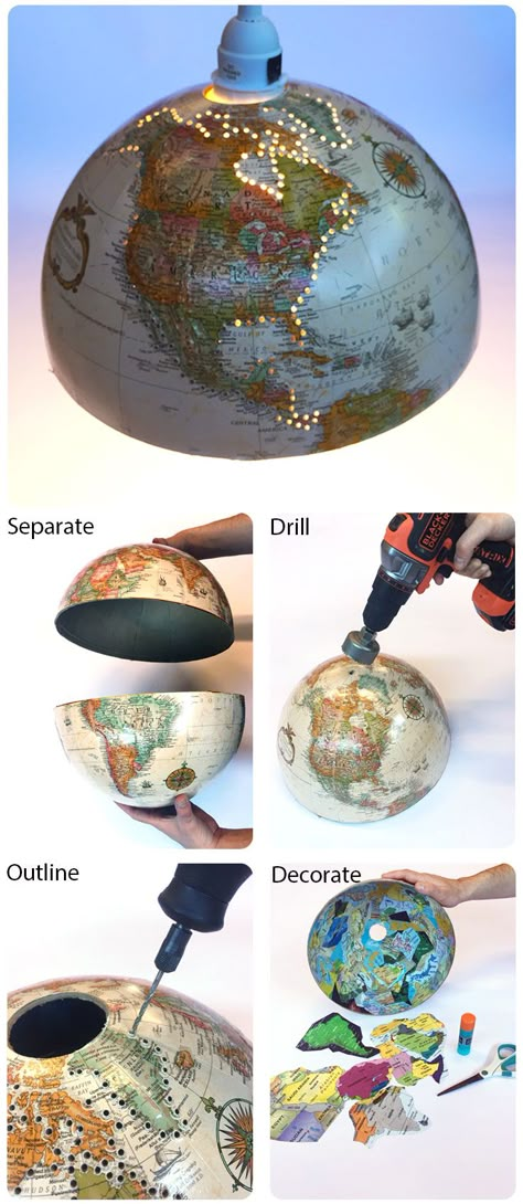 Globe Recycle Ideas, Globe Diy Creative Ideas, Globe Repurpose Upcycling, Decorating With Globes, Globe Lamp Diy, Globe Crafts Diy, Old Globe Ideas Diy Projects, Globe Upcycle Diy Projects, Old Lamp Shades Repurpose