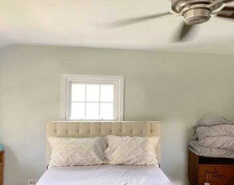 Small Window Above Bed Ideas, Faux Window Behind Bed, Bedroom Ideas With One Window, Small Window Over Bed, Off Centered Window Behind Bed Bedroom, Window Not Centered Behind Bed, Bed Centered In Front Of Window, Bed In Front Of Window Ideas Off Center, Drapes Behind Headboard