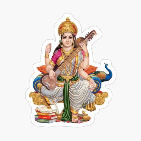 Get my art printed on awesome products. Support me at Redbubble #RBandME: https://www.redbubble.com/i/sticker/Goddess-Maa-Saraswati-by-newtotem/163500361.EJUG5?asc=u Maa Saraswati, Vasant Panchami, Saraswati Goddess, Glossier Stickers, Transparent Stickers, Diwali, Krishna, Sticker Design, My Art