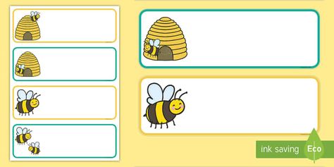 Name Tag Editable Free Printable, Bee Name Tags Free Printable, Bee Name Tags, Preschool Name Tags, Cubby Labels, Preschool Names, Bee Themed Classroom, Subject Labels, Bee Classroom