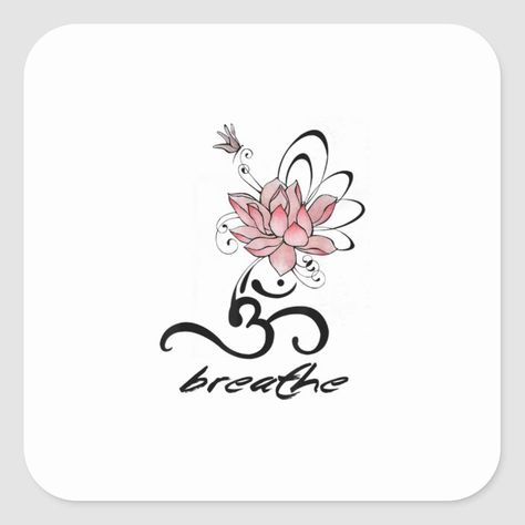 Yoga Lover Gift Breathe Lotus Flower Om Symbol Classic Round Sticker | Zazzle.com Lotus Flower Breathe Tattoo, Breathe Symbol Tattoos For Women, Breathe Tattoos Symbol, Om Lotus Tattoo, Breathe Symbol, Beautiful Spine Tattoos, Dandelion Tattoo Design, Small Lotus Flower Tattoo, Bali Tattoo