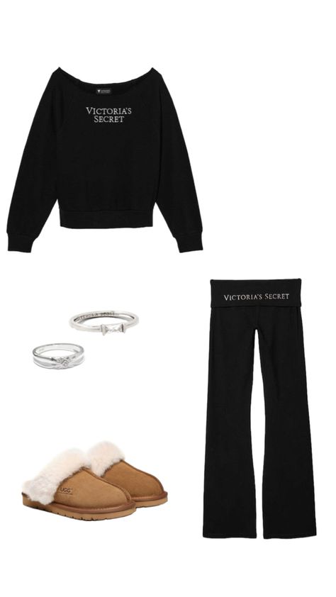 Victoria secret off the shoulder sweater Victoria secret flare pants uggs silver jewelry Victoria Secret Sweater, Victoria Secret Outfits, Off The Shoulder Sweater, Comfy Outfit, Cute Lazy Day Outfits, Lazy Day Outfits, Coat Outfits, Flare Leggings, Really Cute Outfits