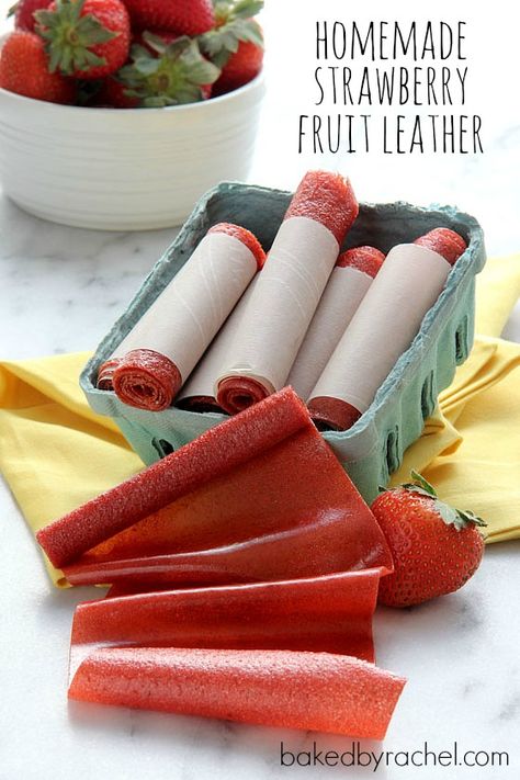 Strawberry Fruit Leather | Baked by Rachel Strawberry Fruit Leather, Homemade School Lunches, Yoghurt Parfait, Homemade Fruit Snacks, Fruit Leather Recipe, California Rolls, Healthy Meals For One, Fruit Leather, Fruit Roll