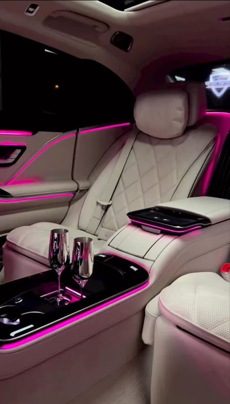 Mercedes Benz Pink Interior, Pink Expensive Aesthetic, Pink Mercedes Benz Aesthetic, Pink Car Interior, Car Vibes, Sick Cars, مرسيدس بنز, Dream Cars Mercedes, Car Deco