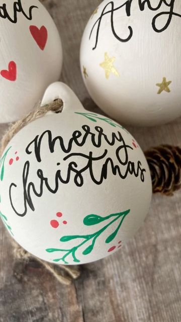 lucie | calligraphy & personalised gifts and stationery on Instagram: "CLASSIC & NEW baubles for 2022! Some extras motif choices added to the classic black baubles - snowflake ❄️ and trees 🌲 Plus NEW colours added - your choice & Two new hand painted sets of 3 Caramel and Berry set Latte, Rose and Leopard Print I’m happy to oblige with different combinations if you wish! All available on @etsyuk shop #christmas #luciepritcharddesign #handpaintedbaubles #christmasbaubles #personalisedbau Bauble Decoration Ideas, Hand Written Letters, Written Letters, Ideas For Christmas Gifts, Handwritten Letters, Personalized Decor, Ideas For Christmas, Hand Written, Father Christmas