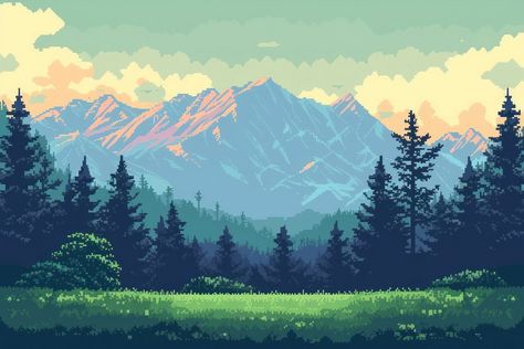 Alps cut pixel wilderness landscape mountain. | premium image by rawpixel.com / nywthn Pixel Art Mountain Landscapes, Pixel Art Scenery Landscapes, Pixel Art Wallpaper Ipad, Pixel Art Fantasy Landscape, 8 Bit Landscape, Mountain Pixel Art, Landscape Widget, Pixel Art Summer, Pixel Mountain