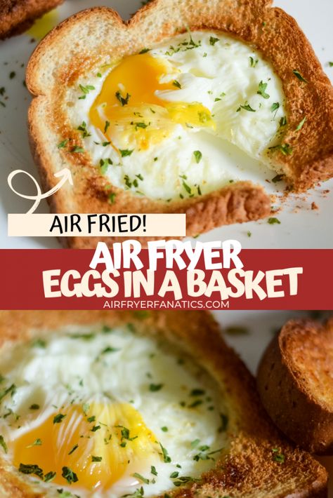 Air Fryer Eggs In A Basket, Air Fryer Eggs, Airfryer Breakfast, Air Fryer Bacon, Air Fryer Recipes Breakfast, Air Fryer Recipes Snacks, Eggs In A Basket, Air Fried Food, Tasty Breakfast