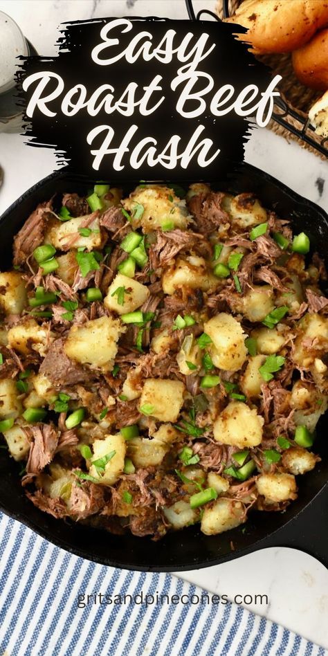 Roast beef hash is an easy recipe for weeknight dinners, and you can use leftover roast beef! It's a comfort food skillet meal that is no-fuss and super filling. This hearty meal is great for a cozy winter night or a weekend brunch, and since it's super fast to make, you can add it to your menu during busy weeks! Cooked Roast Beef Recipes Leftover, Roast Beef Casserole Recipes, Using Leftover Roast Beef, Recipe For Roast Beef, Canned Beef Recipe, Roast Beef Hash, Easy Roast Beef, Beef Hash Recipe, Leftover Roast Beef Recipes