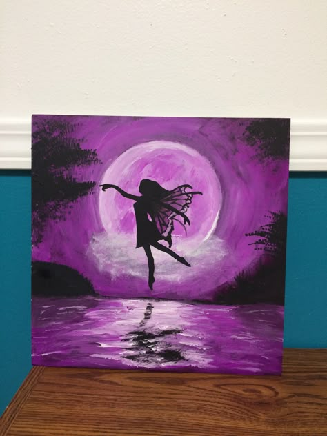 Fairy Painting Ideas On Canvas, How To Paint Fairies, Easy Fairy Painting, Easy Paintings To Draw, Acrylic Painting Techniques On Canvas, Painting Techniques On Canvas, Expressive Drawing, Fairy Painting, Pink Canvas Art