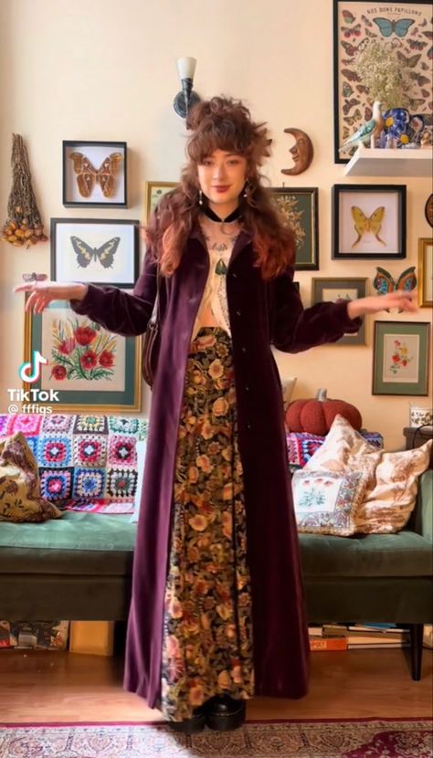 Eclectic Goth Fashion, Psychadelic Outfits Aesthetic, Wizard Inspired Outfits, Whimsigoth Outfits Fall, Winter Maximalist Outfits, Curvy Whimsigoth, Whimsicraft Outfit, Whimsical Maximalist Outfit, Witchcraft Outfits