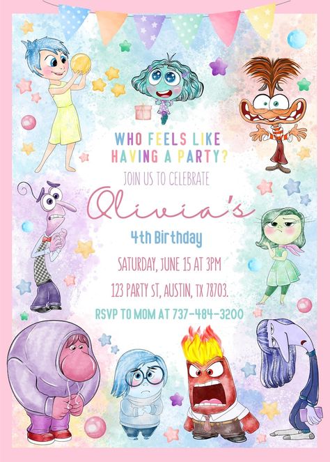 Customized Text Inside Out 2 Birthday Invitation Canva - Etsy Art Theme Birthday Invitation, Inside Out Party Invitations, Inside Out 2 Invitation, Inside Out Birthday Invitations, Inside Out Party Theme, Inside Out Invitations, Inside Out 2 Birthday Party, Inside Out Theme Party, Inside Out Party Ideas