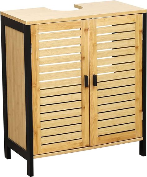 Amazon.com: EVIDECO French Home Goods Non Pedestal Under Sink Storage Vanity Cabinet 2 Doors Cebu Bamboo Black Wood : Tools & Home Improvement Assembling Furniture, Over The Toilet Cabinet, Under Sink Cabinet, Small Bathroom Sinks, Under Sink Storage, Floor Cabinet, Wall Mounted Sink, Pedestal Sinks, Floating Bathroom Vanity