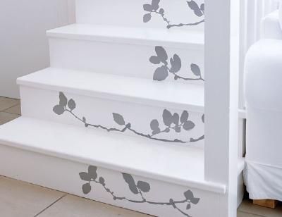 @Courtney Nguyen- here's another idea for how we can finish the stairs once they're painted!!  How to Apply a Decal to Stairs  -- Make over a stairway with new paint and a decal.   Tutorial found here:    www.freshhomeidea... Painted Steps, Stenciled Stairs, Stair Decals, Flooring For Stairs, Stair Tread, Painted Stairs, Diy Stairs, Flooring Projects, Welcome To The Family