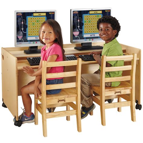 Kids Computer Desk, Double Computer Desk, Preschool Technology, Parenting After Separation, Desk For Two, Learning Centers Preschool, Keyboard Shelf, Classroom Desk, Kids Computer