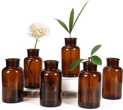 Decorative Glass Bottles, Vintage Medicine Bottle, Amber Glass Vase, Vintage Medicine, Decor Centerpieces, Vases Vintage, Antique Glass Bottles, Glass Bottles Decoration, Amber Bottles