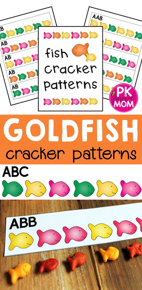 Free Goldfish Pattern Cards! Teach your students about patterns with this set of free goldfish pattern strips.  This activity uses rainbow goldfish to teach children to recognize and label different patterns (AB, ABB, ABC) Goldfish Math Preschool, Pattern Ideas For Preschoolers, Ocean Patterns Preschool, How To Teach Patterns Preschool, Abc Patterns Preschool, Goldfish Graphing Printable Free, Goldfish Template, Pattern Cards Preschool, Ab Pattern Activities