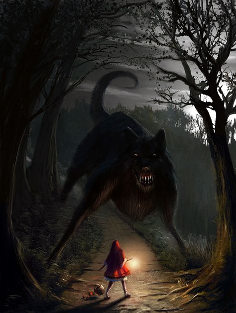 Big Bad Wolf Big Bad Wolf, Bad Wolf, In The Woods, Walking, Forest, Red, Black, Art