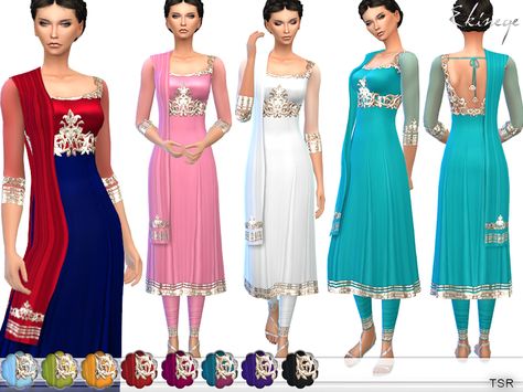 Anarkali dress with dupatta. Embroidery and shimmer borders. 12 different colors. Custom mesh by me.  Found in TSR Category 'Sims 4 Female Everyday' Sims 4 Indian Jewelry, Sims4 Indian Cc, Sims 4 Cc Swimsuits Female, Sims 4 Cc Sari, Indian Sims 4, Sims 4 Cc Indian Clothes, Sims 4 Indian Cc, Anarkali Dress With Dupatta, Indian Dresses Anarkali