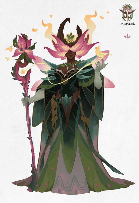 ArtStation - Druid's Oath, Chen Yiooo Tree Elf Art, Plant Mage Character Design, World Of Warcraft Character Design, Forest Warlock, Cactus Character Design, Monster Rpg Art, Autumn Character Design, Dnd Elf Druid, Star Druid Dnd