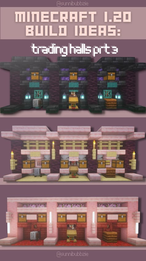 Minecraft Village Trading Hall Ideas, Villager Trading Minecraft Build, Minecraft Trade Hall Ideas, Minecraft Server Builds, Villager Hall Minecraft Build, Mc Villager Trading Hall, Minecraft Trading Center, Minecraft Villager Trading Hall Ideas Underground, Minecraft Vault Hunters