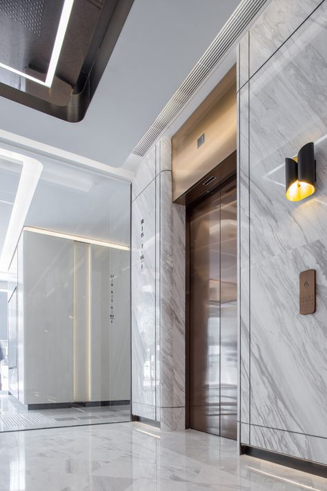 Lift Lobby Design Residential, Lift Wall Cladding Design, Lobby Design Residential, Lift Lobby Design, Elevator Lobby Design, Lift Lobby, Elevator Interior, Elevator Lobby, Lobby Interior Design