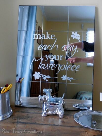 DIY Decor Using Dollar Store Items That You Can Make This Weekend! | Hometalk Pottery Barn Mirror Hack, Barn Mirror, Pottery Barn Mirror, Etching Diy, Mirror Hack, Designer Mirror, Diy Storage Rack, Etched Mirror, Etched Wine Glasses