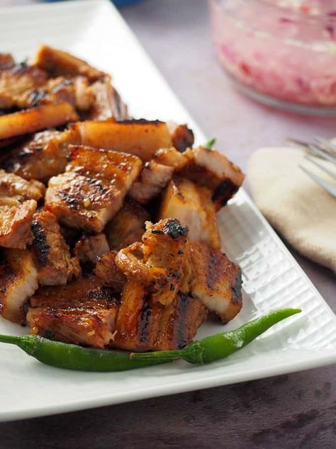 Grilled Pork Belly Filipino, Inihaw Na Liempo Recipe, Filipino Pork Barbecue Recipe, Pork Marinade Recipes, Filipino Pork Recipes, Grilled Pork Belly, Pork Belly Recipes Crispy, Kawaling Pinoy, Pork Barbecue