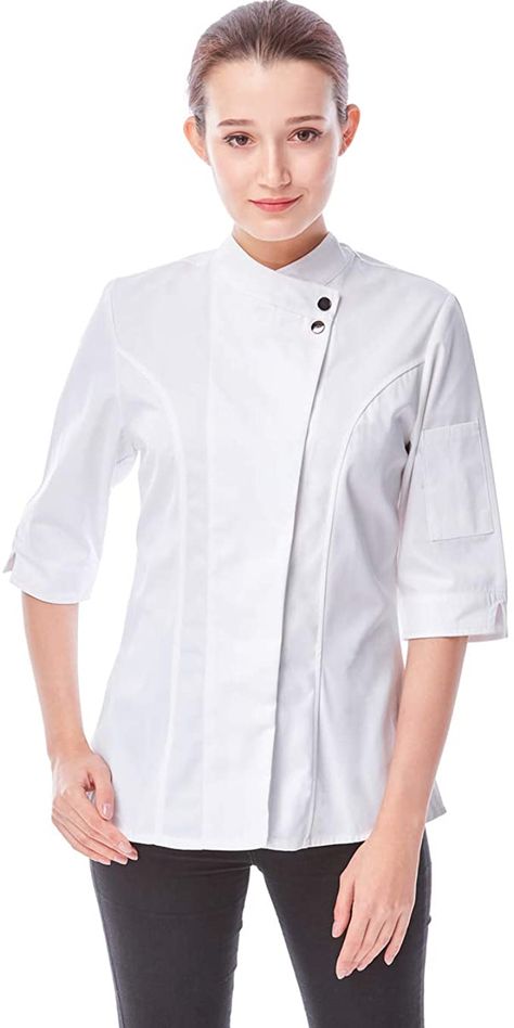 AmazonSmile: Women's Chef-Coat 3/4 Sleeve Concealed Snap Chef Work Uniform Chef Jacket: Clothing, Shoes & Jewelry Chef Coat Design, Chef Jackets Design, Jackets Design, Women Chef, Universe Fashion, Chef Uniforms, Beauty Uniforms, Chef Jackets, Medium Coat